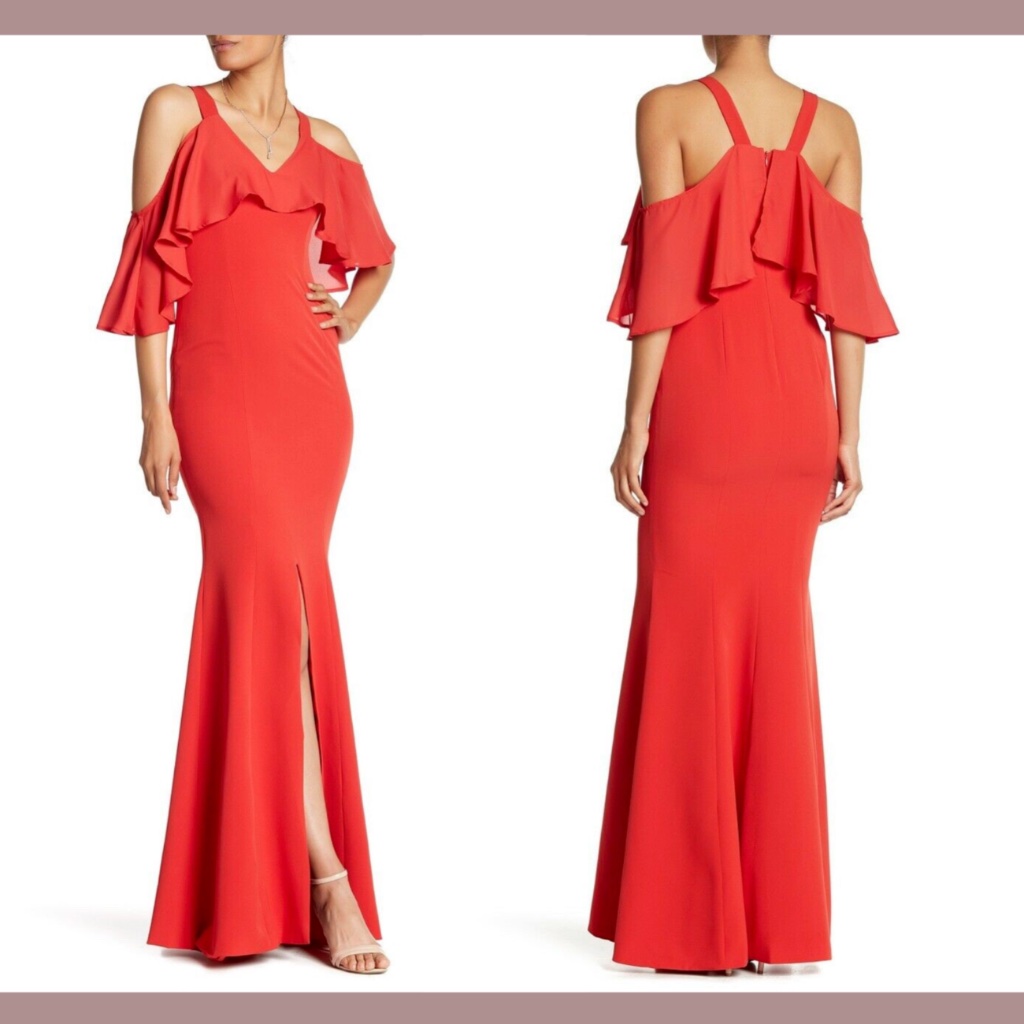 New Jay X Jaygodfrey [ 6 ] Naomi Cold Shoulder Ruffle Trumpet Gown Red